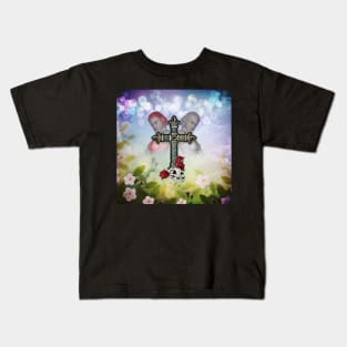 Elegant cross with fairys and skull Kids T-Shirt